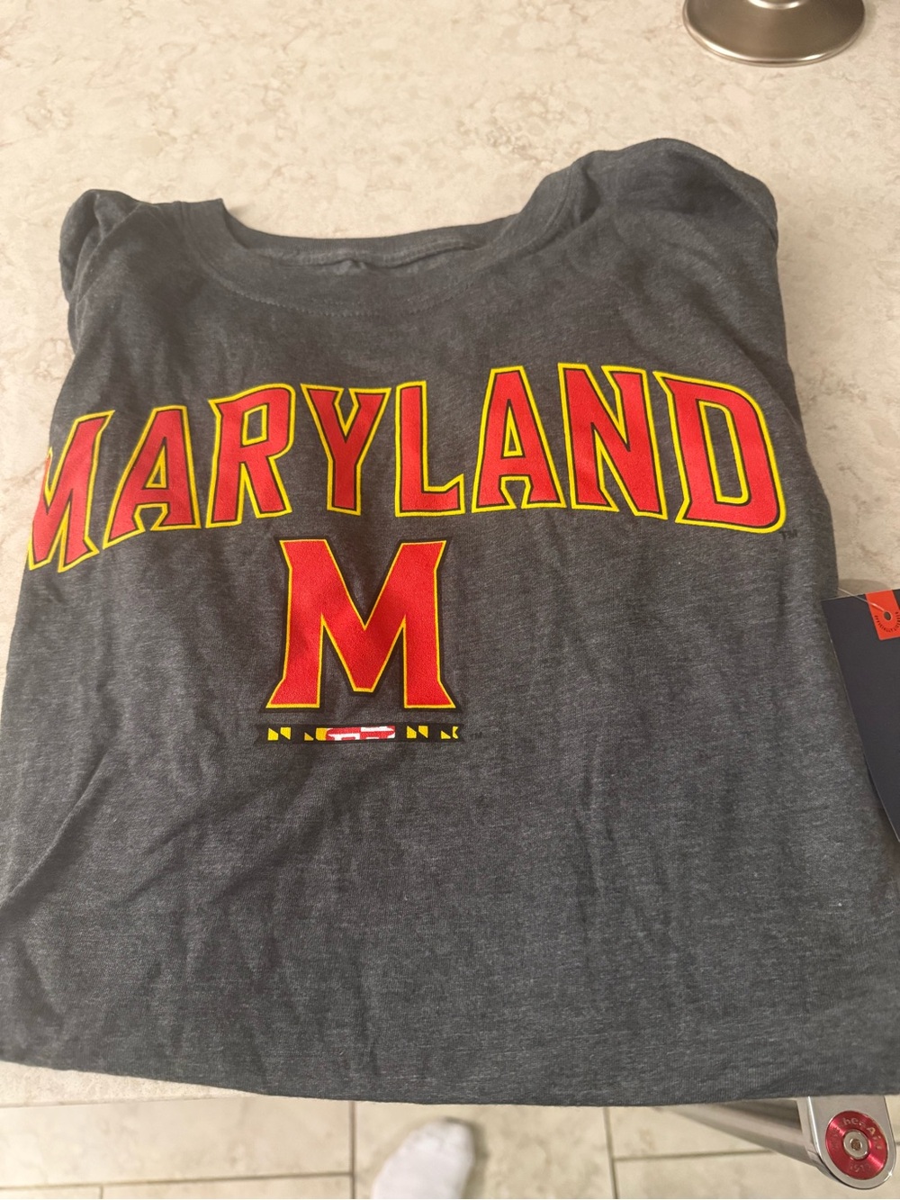 NWT Men’s Marylan' Gray Graphic T-Shirt with Red & Yellow Collegiate Print